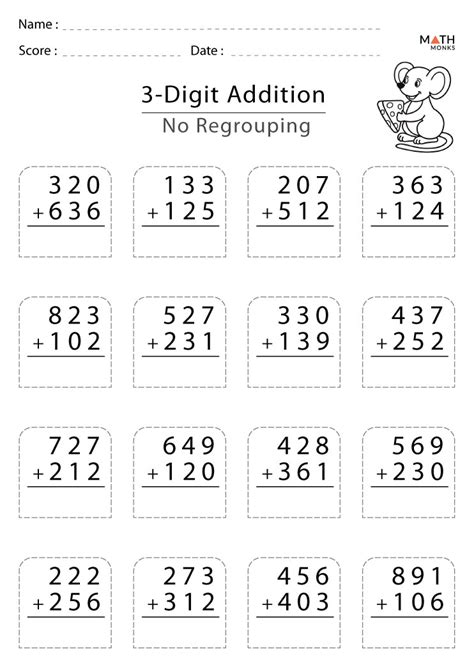 3 digit addition without regrouping worksheets